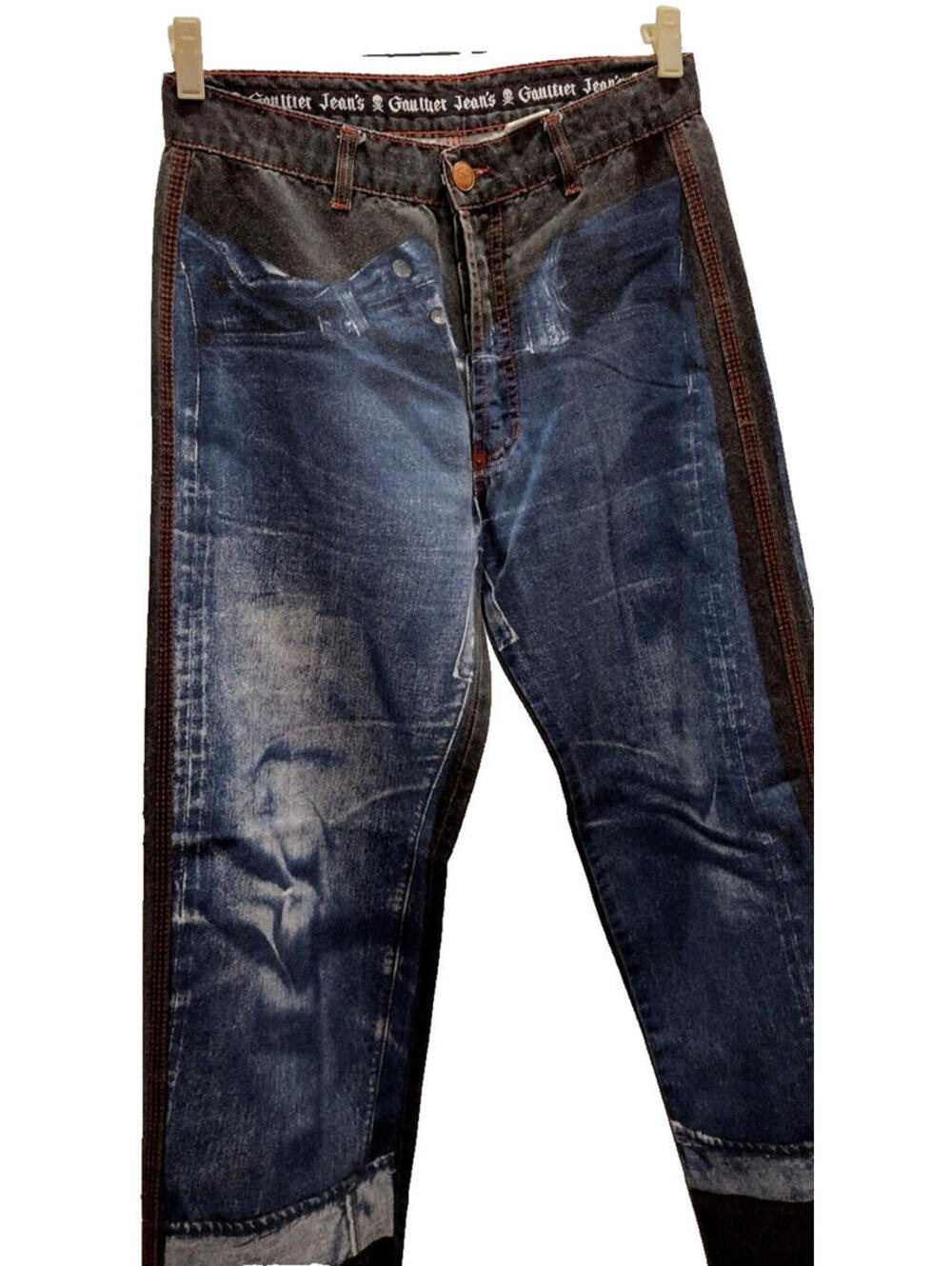 JEAN PAUL GAULTIER Rockabilly Pants Jean Picture Denim Redlines Waist 29 inches - Picture 6 of 16